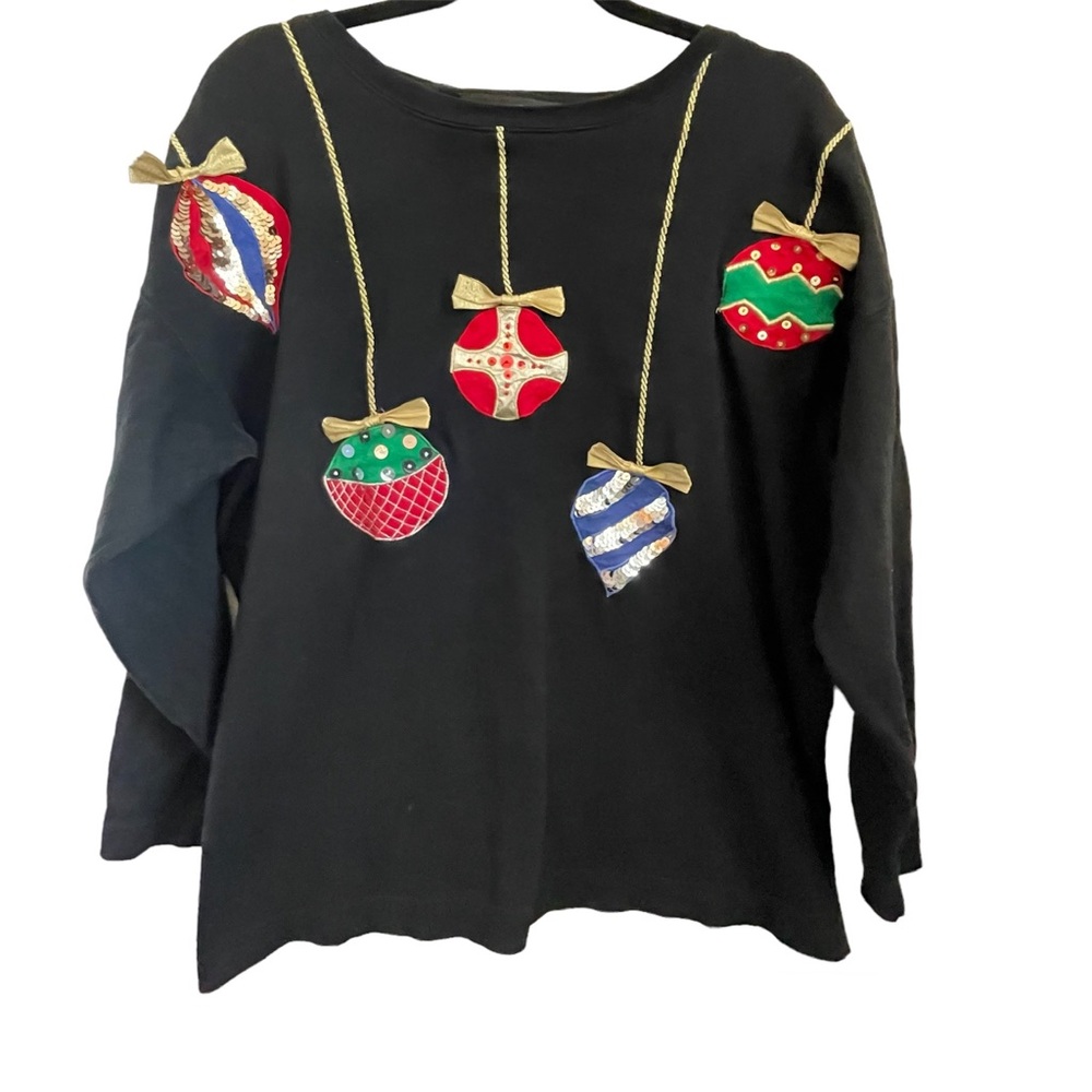 Chaus Sport Christmas Top Black With Ornaments Top - XL